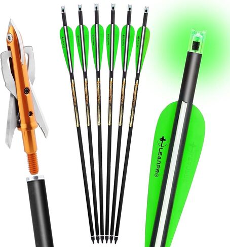20 inch Crossbow Bolt Carbon Hunting Arrows with 100 Grain 2 Blade Mechanical Broadhead and 7.62mm Lighted Nocks in Kuwait