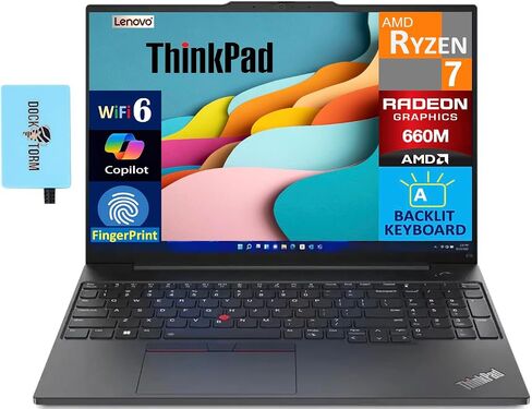 Lenovo ThinkPad E16 Business Laptop 16.0" Touch IPS WUXGA Display (Intel Ultra 5-225U, 16GB DDR5, 512GB PCIe SSD, Intel Graphics, Backlit KB, Fingerprint, Win 11 Pro) with Dockztorm Hub in Saudi Arabia