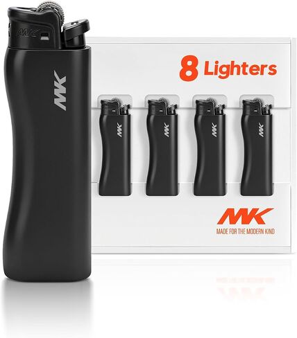 MK Lighter 9G Flint Strike Refillable Lighters, Ideal to use as Candle, BBQ Lighters, Butane Lighter, Classic Pocket Lighter, All-Black Colors, 8-Pack (HUE-BLK-8PC) in Saudi Arabia