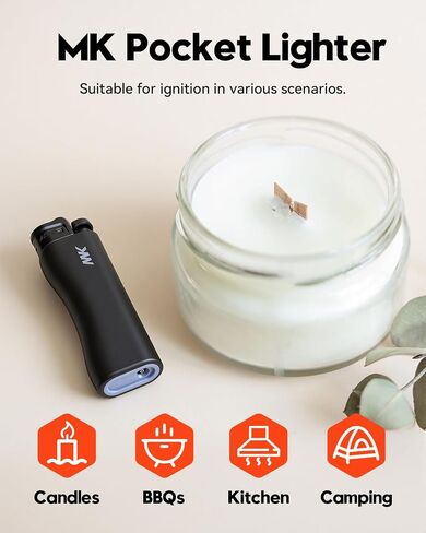 MK Lighter 9G Flint Strike Refillable Lighters, Ideal to use as Candle, BBQ Lighters, Butane Lighter, Classic Pocket Lighter, All-Black Colors, 8-Pack (HUE-BLK-8PC) in Saudi Arabia