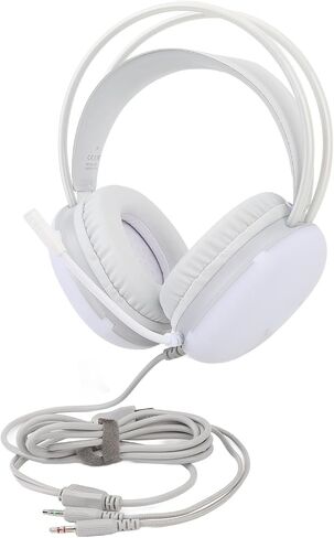 Gaming Headset RGB Rainbow Lighting Wired Adjustable Headband Over Ear Headphone with Mic for PC Laptop (White) in Saudi Arabia