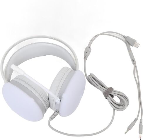 Gaming Headset RGB Rainbow Lighting Wired Adjustable Headband Over Ear Headphone with Mic for PC Laptop (White) in Saudi Arabia