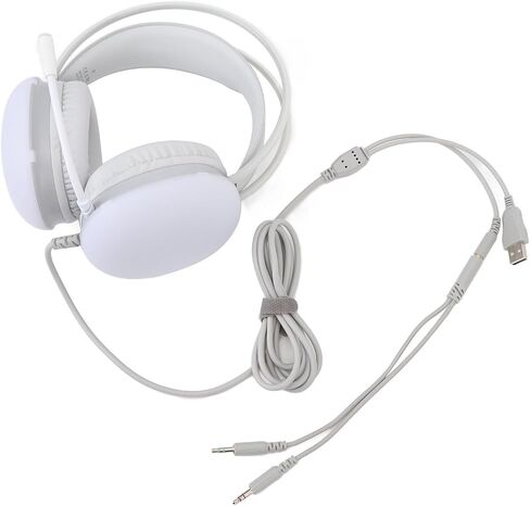 Gaming Headset RGB Rainbow Lighting Wired Adjustable Headband Over Ear Headphone with Mic for PC Laptop (White) in Saudi Arabia