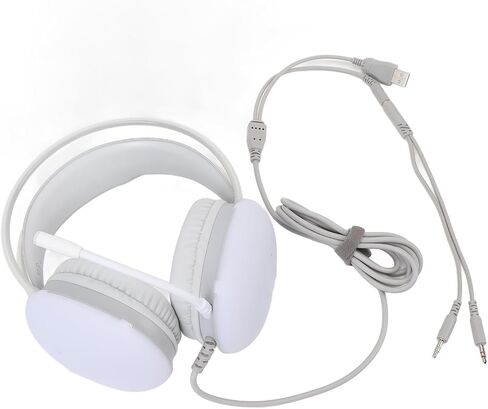 Gaming Headset RGB Rainbow Lighting Wired Adjustable Headband Over Ear Headphone with Mic for PC Laptop (White) in Saudi Arabia
