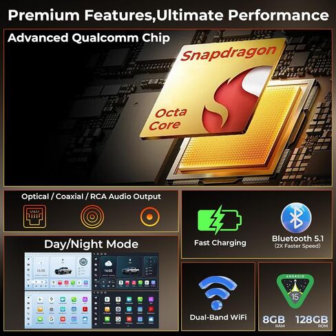 Android 15 Car Radio for Toyota Tacoma 2005-2015, 9 Inch QLED IPS Touchscreen, Qualcomm 8-Core 8+128G，Wireless Carplay & Android Auto, Bluetooth, GPS, 4G LTE, 5G WiFi, DSP DTS in Kuwait