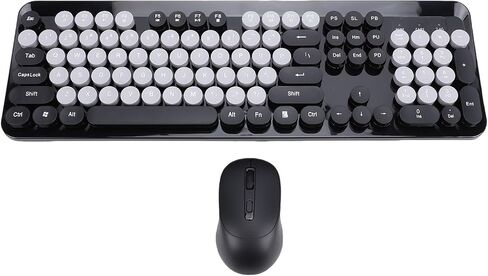 Wireless Keyboard and Mouse Combo, 2.4GHz Plug Play Retro Typewriter Style Round Keycaps with 104 Keys Numeric Pad, for PC Laptop Desktop 10 8 7 (Purple) in Kuwait