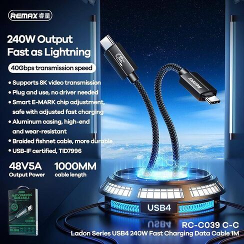 Cable USB-C USB-C Remax Ladon, USB4.0, RC-C039, 1m, 240W, (black) in Saudi Arabia