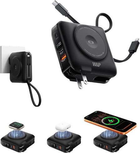 W&P 45W Fast Charging Magnetic Portable Charger with 2 Cables&AC Wall Plug in Saudi Arabia