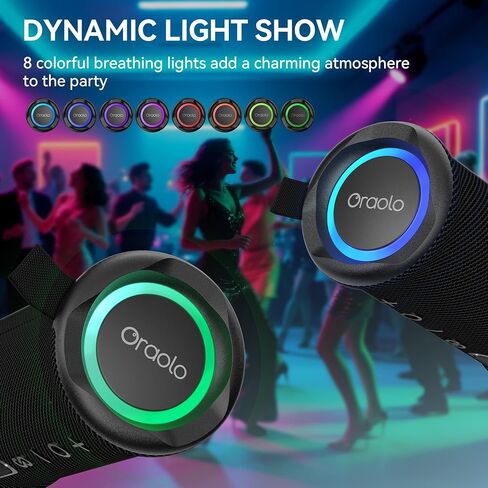 Oraolo Portable Bluetooth Speaker, Wireless Speakers with 24W Loud Stereo Sound, Bluetooth 6.0, RGB Lights, IPX6 Waterproof, Ture Wireless Pairing, 15H Playtime, Speaker for Home Beach Party in Saudi Arabia