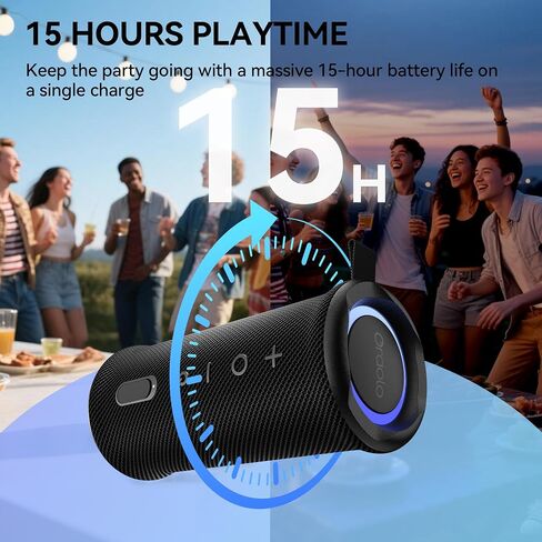 Oraolo Portable Bluetooth Speaker, Wireless Speakers with 24W Loud Stereo Sound, Bluetooth 6.0, RGB Lights, IPX6 Waterproof, Ture Wireless Pairing, 15H Playtime, Speaker for Home Beach Party in Saudi Arabia