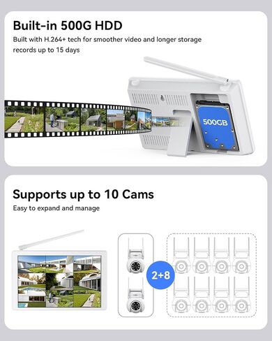 Wireless Security Camera System with 10" Monitor, 2X 3MP PTZ Camera in Kuwait