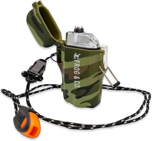 Survival Frog Tough Electric Lighter 2.0 - Waterproof & Windproof Lighters - Flameless Top-Facing Dual Arc Plasma, USB Rechargeable Built-in Flashlight, Camping, Survival Fire Starter (Camo) in Kuwait