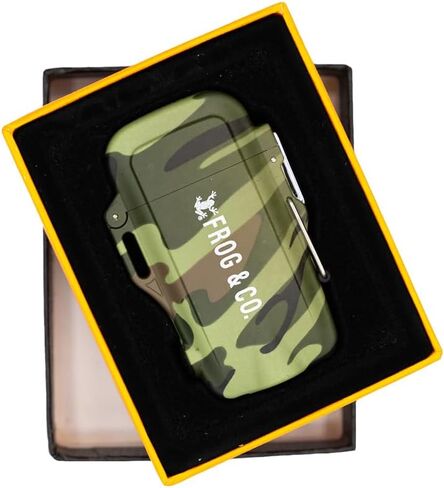 Survival Frog Tough Electric Lighter 2.0 - Waterproof & Windproof Lighters - Flameless Top-Facing Dual Arc Plasma, USB Rechargeable Built-in Flashlight, Camping, Survival Fire Starter (Camo) in Kuwait
