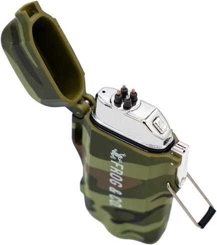 Survival Frog Tough Electric Lighter 2.0 - Waterproof & Windproof Lighters - Flameless Top-Facing Dual Arc Plasma, USB Rechargeable Built-in Flashlight, Camping, Survival Fire Starter (Camo) in Kuwait
