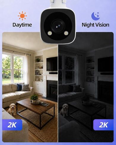 Maax v1، كاميرا أمان 2K، لا يلزم الاشتراك، تخزين مدمج بسعة 64 جيجابايت، جهاز مراقبة الأطفال، كاميرا للحيوانات الأليفة، كشف الحركة، رؤية ليلية ملونة، محادثة ثنائية الاتجاه، تعمل مع Alexa وGoogle Assistant in Kuwait