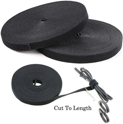 1/2 Inch Hook and Loop Roll Reusable Cable Ties Cable Management Straps Cord Organizer Double-Sided Heavy Duty Strips Black Cord Wrap for Computer Home Office Date Center (Black, 1/2inch 54Yards) in Kuwait