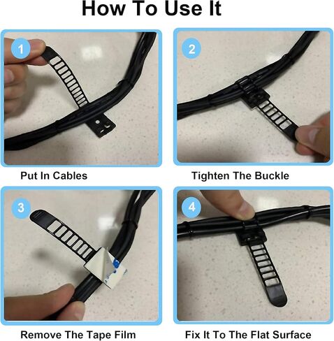 30 pcs Adhesive Cable Ties Adjustable Cable Mount. Self-adhesive Nylon Cord Clip Fastener, Cable Management Wire Organizer Fixture (Black) in Kuwait