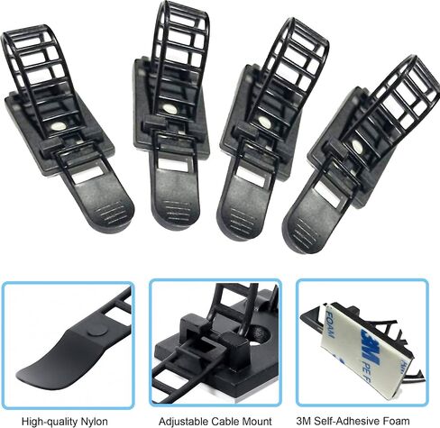 30 pcs Adhesive Cable Ties Adjustable Cable Mount. Self-adhesive Nylon Cord Clip Fastener, Cable Management Wire Organizer Fixture (Black) in Kuwait