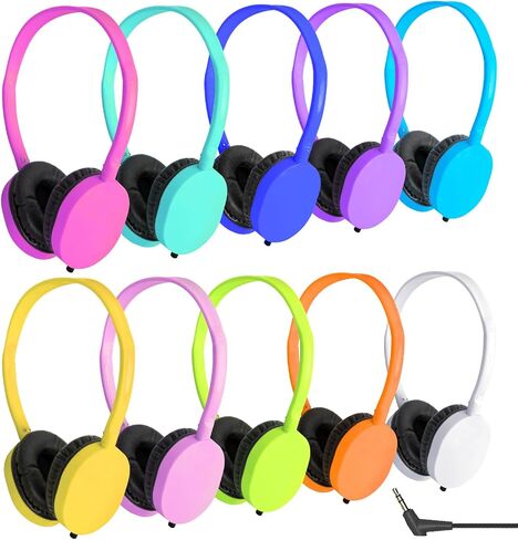 Kids Headphones Bulk 10 Pack for School Classroom Student Children Toddler Boys Girls Teen and Adult, Computer Earphones Class Set of Headphones for Students (PU102,10 Mixed) in Saudi Arabia
