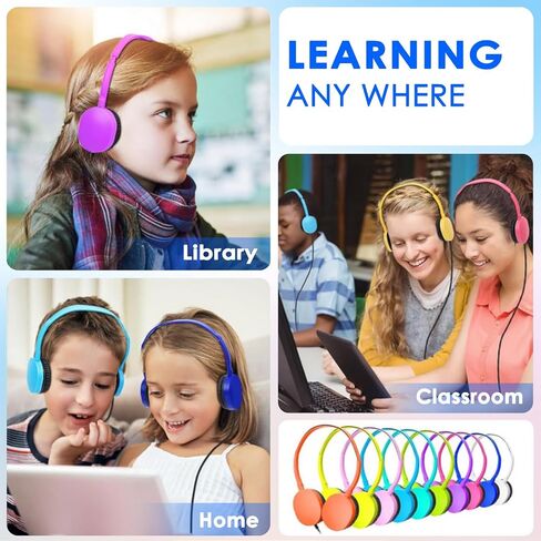 Kids Headphones Bulk 10 Pack for School Classroom Student Children Toddler Boys Girls Teen and Adult, Computer Earphones Class Set of Headphones for Students (PU102,10 Mixed) in Saudi Arabia