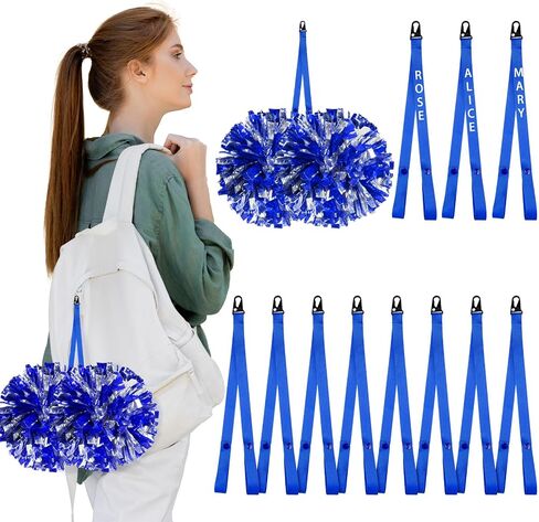 12/24 Pcs Cheerleading Pom Poms Holder with Snap Closure Hanger Cheerleading Name Tags Accessories Adjustable Backpack Straps Keychains Holder Gifts for Girls, No Pom Poms,Blue,24 Pcs in Kuwait
