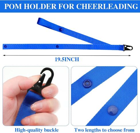 12/24 Pcs Cheerleading Pom Poms Holder with Snap Closure Hanger Cheerleading Name Tags Accessories Adjustable Backpack Straps Keychains Holder Gifts for Girls, No Pom Poms,Blue,24 Pcs in Kuwait
