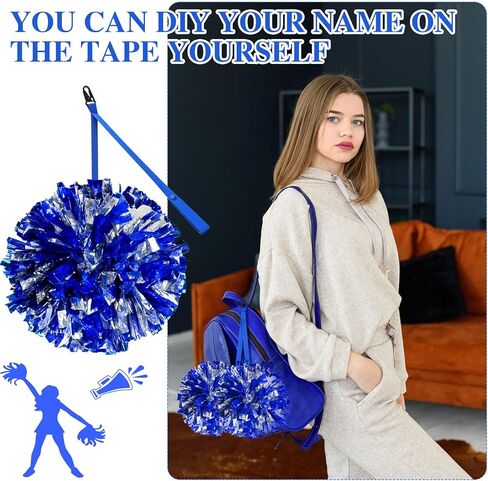 12/24 Pcs Cheerleading Pom Poms Holder with Snap Closure Hanger Cheerleading Name Tags Accessories Adjustable Backpack Straps Keychains Holder Gifts for Girls, No Pom Poms,Blue,24 Pcs in Kuwait
