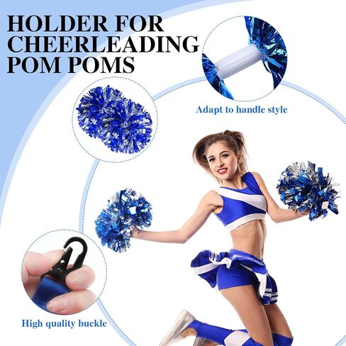 12/24 Pcs Cheerleading Pom Poms Holder with Snap Closure Hanger Cheerleading Name Tags Accessories Adjustable Backpack Straps Keychains Holder Gifts for Girls, No Pom Poms,Blue,24 Pcs in Kuwait