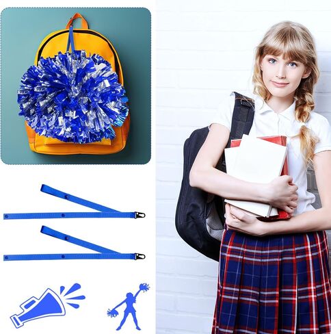12/24 Pcs Cheerleading Pom Poms Holder with Snap Closure Hanger Cheerleading Name Tags Accessories Adjustable Backpack Straps Keychains Holder Gifts for Girls, No Pom Poms,Blue,24 Pcs in Kuwait