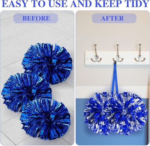 12/24 Pcs Cheerleading Pom Poms Holder with Snap Closure Hanger Cheerleading Name Tags Accessories Adjustable Backpack Straps Keychains Holder Gifts for Girls, No Pom Poms,Blue,24 Pcs in Kuwait