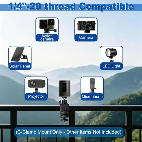 2 Pcs C-Clamp Mount with Mini Ball Head Mount, 1/4" Screw Mount Adapter Camera Clamp for Desk/Deck/Branch/Railing, Compatible with Arlo, Wyze, Ring Stick Up Cam and More (Black, 3.1in) in Saudi Arabia