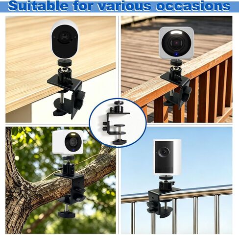 2 Pcs C-Clamp Mount with Mini Ball Head Mount, 1/4" Screw Mount Adapter Camera Clamp for Desk/Deck/Branch/Railing, Compatible with Arlo, Wyze, Ring Stick Up Cam and More (Black, 3.1in) in Saudi Arabia