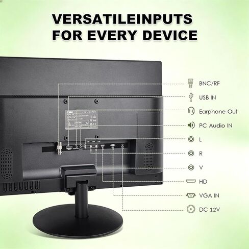 شاشة كمبيوتر صغيرة 15.6 بوصة من SKitphrati، شاشة فيديو 1366x768 مع منافذ HDMI VGA BNC، تركيب VESA، NVR/DVR للمكتب المنزلي، مكبرات صوت مدمجة in Kuwait