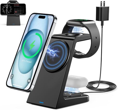 3 in 1 Magnetic Wireless Charging Station Apple 20W Charger Stand Magnetic Wireless Charger for iPhone 16 15 14 13 12 Pro/Pro Max/Plus/Mini AirPods 2/3/Pro iWatch Ultra/8/7/SE/6/5/4/3/2 (3 in 1) in Kuwait