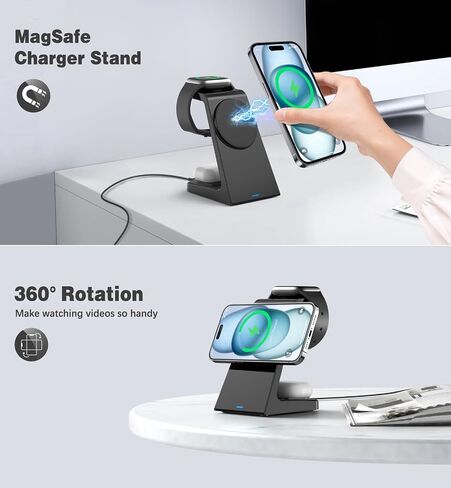 3 in 1 Magnetic Wireless Charging Station Apple 20W Charger Stand Magnetic Wireless Charger for iPhone 16 15 14 13 12 Pro/Pro Max/Plus/Mini AirPods 2/3/Pro iWatch Ultra/8/7/SE/6/5/4/3/2 (3 in 1) in Kuwait