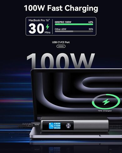GREPRO 100W Laptop Power Bank, 20000mAh 130W Total Aluminum Alloy USB C in Kuwait