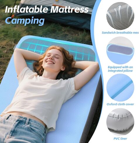 Sleeping Pad, 5.5" Thick Self Inflating Sleeping Pad with Electric Pump,4 Season Camping Mattress Pad with Built-in Pillow, Camping Essentials Gear for Hiking, Backpacking,Tent Use,Camping in Kuwait