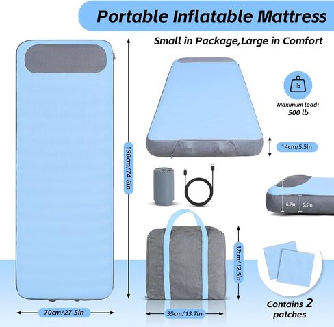 Sleeping Pad, 5.5" Thick Self Inflating Sleeping Pad with Electric Pump,4 Season Camping Mattress Pad with Built-in Pillow, Camping Essentials Gear for Hiking, Backpacking,Tent Use,Camping in Kuwait