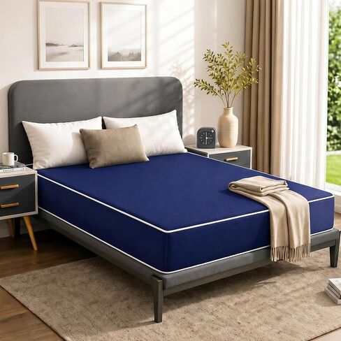 Greaton, 9-Inch Medium Firm Water Resistance Nylon Vinyl Foam Mattress, Noiseless, Soft Cloud Feeling, Body Heat Reflection, Good for Hospital and Camp, Full, Blue in Kuwait