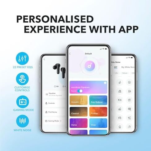 Soundcore by Anker P20i True Wireless Earbuds, 10mm Drivers with Big Bass, Bluetooth 5.3, 30H Long Playtime, Water-Resistant, 2 Mics for AI Clear Calls, 22 Preset EQs, Customization (White&Blue) in Kuwait