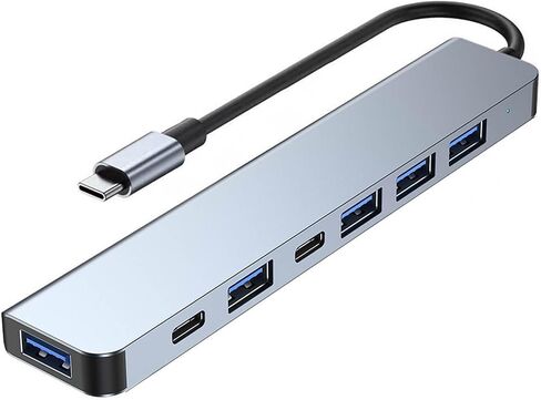 USB C Hub Splitter with Power Port, 7 in 1 Aluminum USB Port Extender Multiport USB C Adapter for MacBook, XPS, Surface and More Type C Laptops in Kuwait