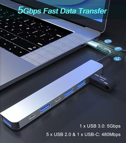 USB C Hub Splitter with Power Port, 7 in 1 Aluminum USB Port Extender Multiport USB C Adapter for MacBook, XPS, Surface and More Type C Laptops in Kuwait