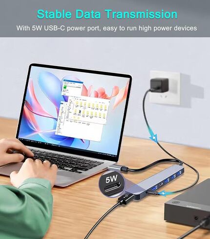 USB C Hub Splitter with Power Port, 7 in 1 Aluminum USB Port Extender Multiport USB C Adapter for MacBook, XPS, Surface and More Type C Laptops in Kuwait