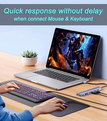 USB C Hub Splitter with Power Port, 7 in 1 Aluminum USB Port Extender Multiport USB C Adapter for MacBook, XPS, Surface and More Type C Laptops in Kuwait