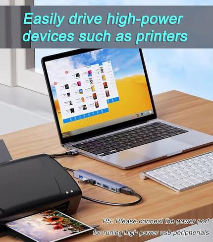 USB C Hub Splitter with Power Port, 7 in 1 Aluminum USB Port Extender Multiport USB C Adapter for MacBook, XPS, Surface and More Type C Laptops in Kuwait