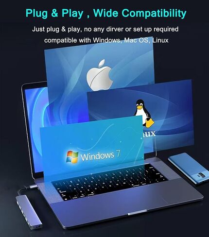 USB C Hub Splitter with Power Port, 7 in 1 Aluminum USB Port Extender Multiport USB C Adapter for MacBook, XPS, Surface and More Type C Laptops in Kuwait