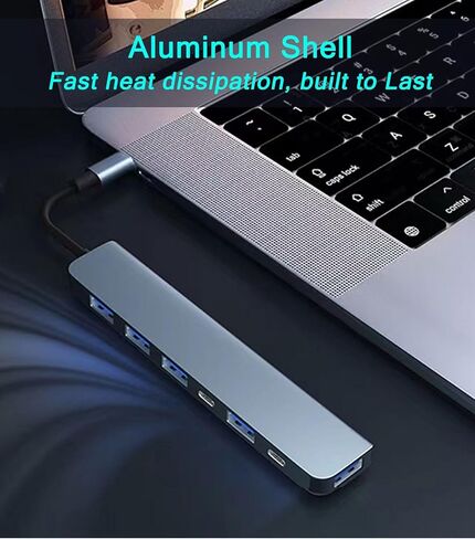USB C Hub Splitter with Power Port, 7 in 1 Aluminum USB Port Extender Multiport USB C Adapter for MacBook, XPS, Surface and More Type C Laptops in Kuwait