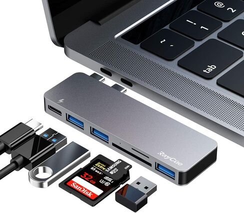RayCue USB C Adapter for MacBook Pro/MacBook Air M1 M2 2023-2016 13" 15" 16", 6 in 1 USB-C Hub MacBook Pro Accessories with 3 USB 3.0 Ports,USB C to SD/TF Card Reader and 100W Thunderbolt 3 PD Port in Kuwait