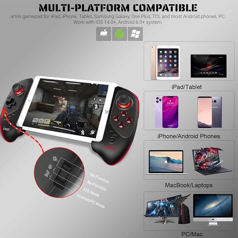 arVin Gaming Controller for iPad/iPad Mini/iPad Air, iPhone 15/14/13/12, iOS, Tablet Android Gamepad for Samsung Galaxy Tab, HUAWEI MatePad, Yoga Tab[within 5-11 inch] PC Game Joystick for COD, Steam in Saudi Arabia