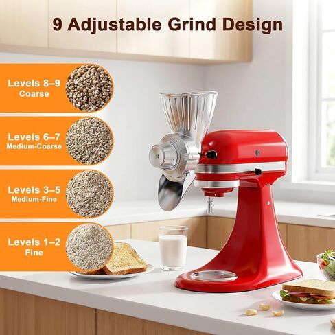 FOCOLLK Grain Mill Attachment for KitchenAid, 9 Levels Flour Mill Grinder in Saudi Arabia